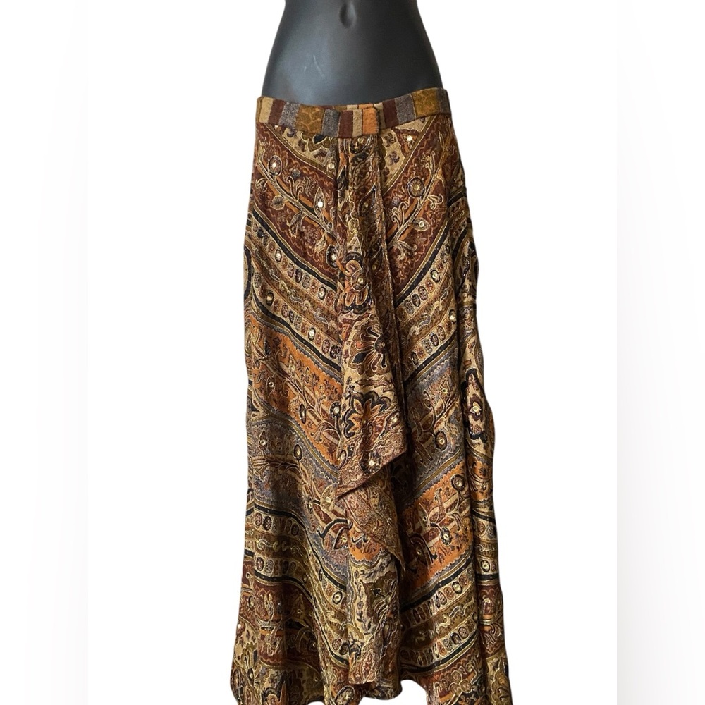 PATRICIA RHODES Stunning Wrap Skirt Wool 80’s Paisley Mirrored Lined. Size 4